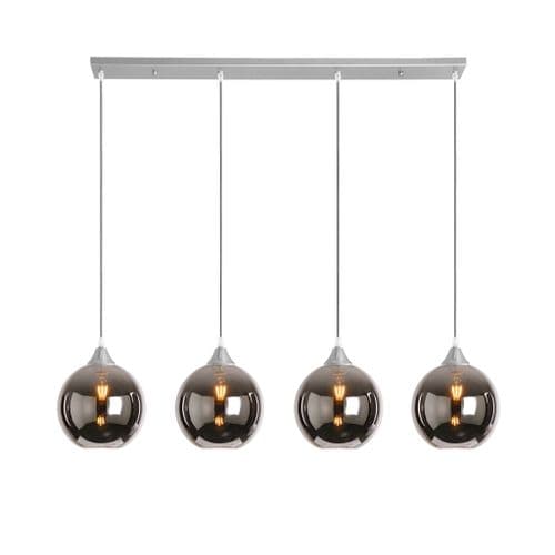 4 Light Multi Drop Bar Pendant in Matt Silver with 13 Amber Glass