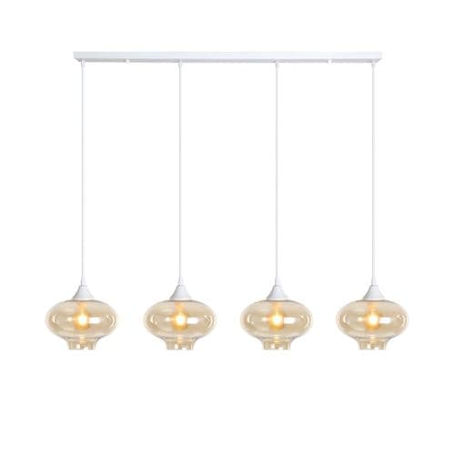 4 Light Multi Drop Bar Pendant in Matt Silver with 14 Amber Glass