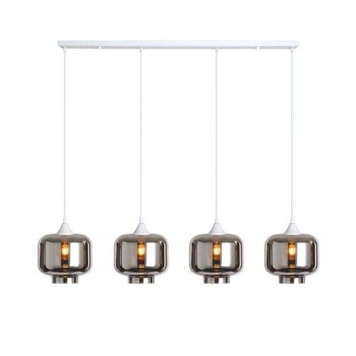 4 Light Multi Drop Bar Pendant in Matt White with 12 Amber Glass