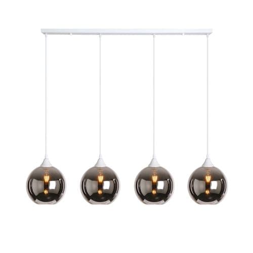 4 Light Multi Drop Bar Pendant in Matt White with 13 Amber Glass