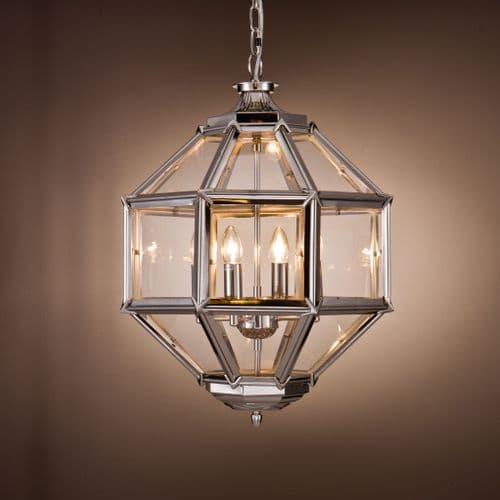 4 Light Polished Nickel Ceiling Lantern Pendant