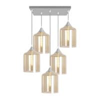 5 Light Multi Drop Rectangular Pendant in Matt White with Braided Cable 10 Shape Glasses 25cm E27