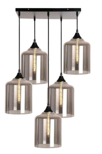 5 Light Multi Drop Rectangular Pendant in Matt Black with Braided Cable 10 Shape Glasses 25cm E27