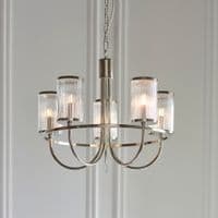 5 light  Pendant Light Multi arm glass finish in Bright nickel plate & ribbed bubble glass