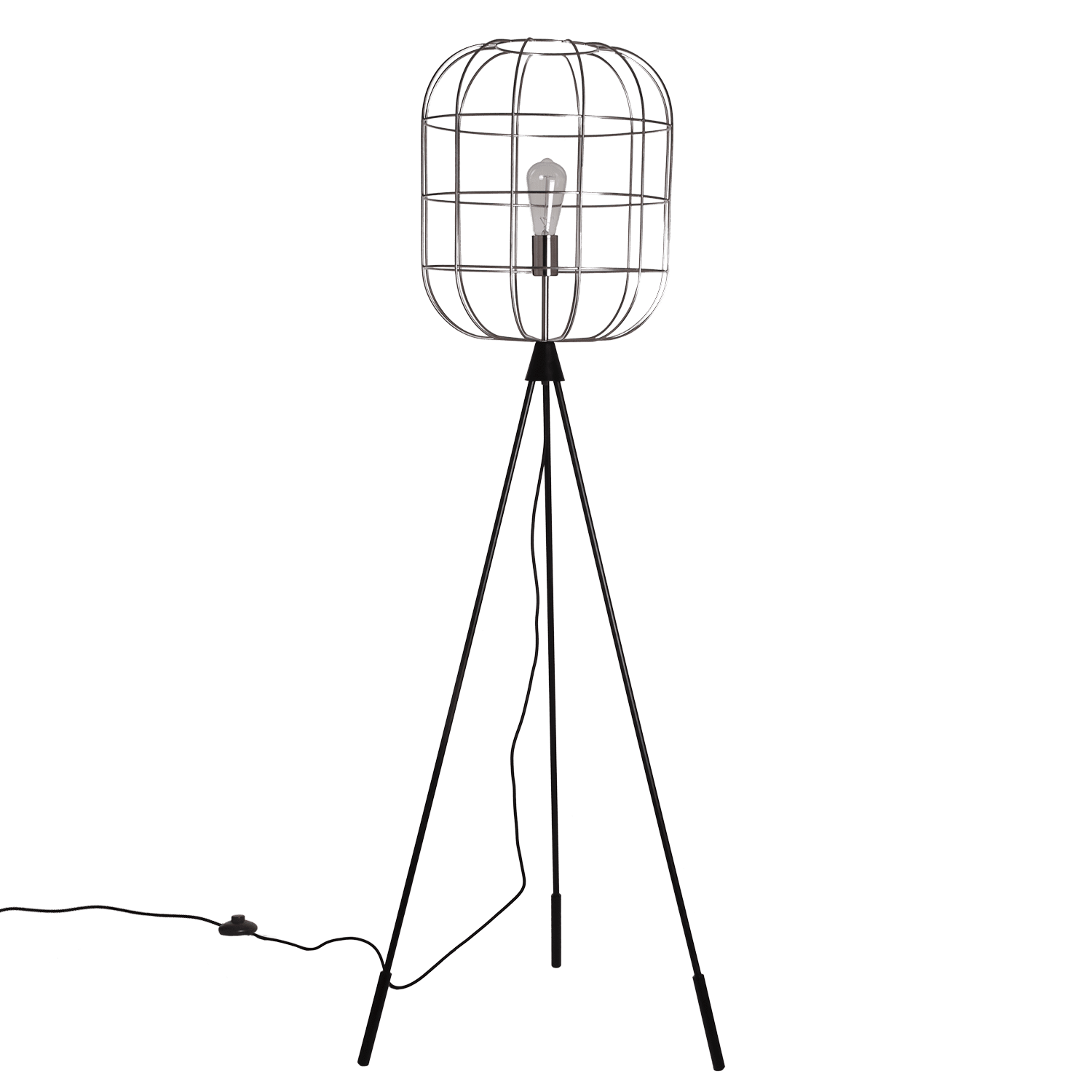 Floor Lamp 1 Light Satin Nickel Industrial Style in Metal Wire Cage