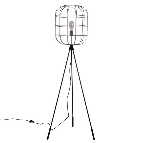 Floor Lamp 1 Light Satin Nickel Industrial Style in Metal Wire Cage