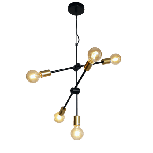 5 Light 95 Black & Gold Industrial Pendant
