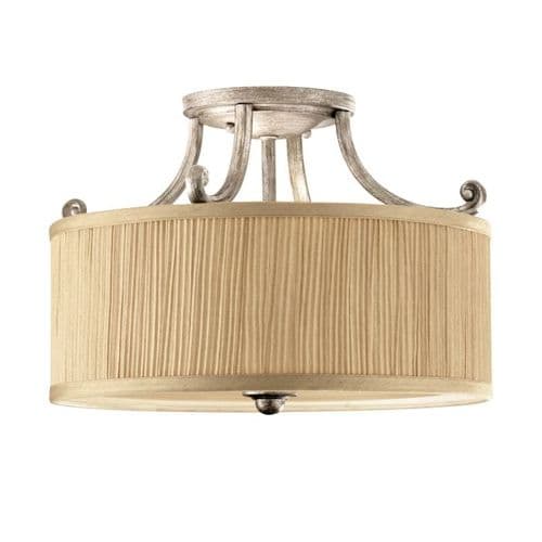 Abbey 3 Light Semi Flush Gold & Silver Shades with Mushroom Pleat FE-ABBEY-SF