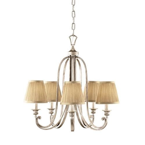 Abbey 5 Light Chandelier Gold & Silver Shades with Mushroom Pleat FE-ABBEY5