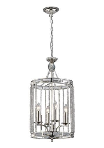 Abel Pendant Lantern 4 Light E14 Polished Nickel and Crystal
