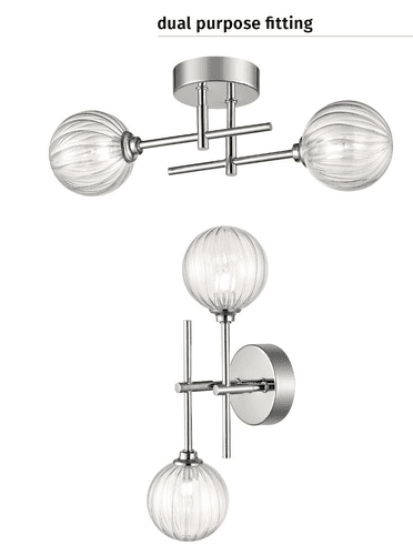 Abstraction 2 Light Dual Wall Light in Chrome with Glass Ribbed Glass GSBFL2464-2