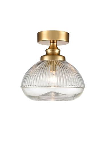 Acoste 1 Light Brushed Brass Flush Fitting with Clear Ribbed Glass GSBCF5806