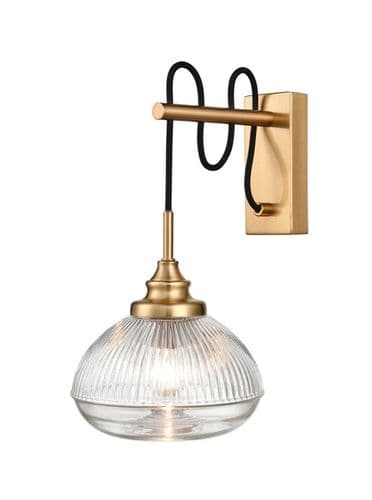 Acoste 1 Light Brushed Brass Wall Fitting with Clear Ribbed Glass GSBWB150
