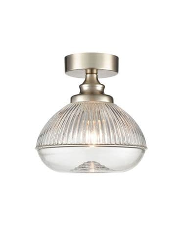 Acoste 1 Light Satin Nickel Flush Fitting with Clear Ribbed Glass GSBCF5805
