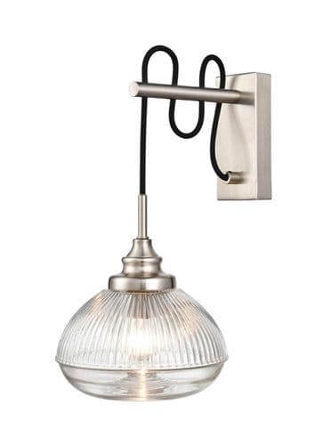 Acoste 1 Light Satin Nickel Wall Fitting with Clear Ribbed Glass GSBWB149