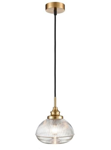 Acoste 1 Light Single Pendant In Brushed Brass With Clear Ribbed Glass GSBPCH423