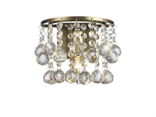 Acton Wall Lamp 1 Light E14 Switched Antique Brass/Sphere Crystal