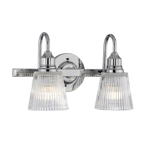 Addison 2 Light Wall Light IP44 Polished Chrome with Ribbed Glass QN-ADDISON2-BATH