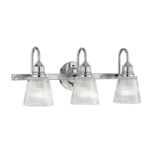 Addison 3 Light Wall Light IP44 Polished Chrome with Ribbed Glass QN-ADDISON3-BATH