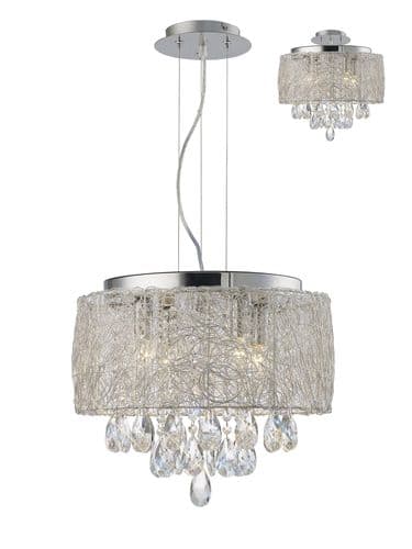 Adeline 40cm Pendant 4 Light E14 Polished Chrome/Crystal