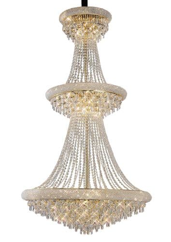 Adrian Pendant 3 Tier 29 Light E14 Gold and Crystal (Pallet Shipment Only), (Requires Construction)
