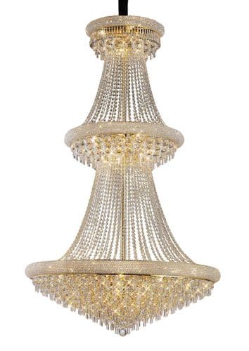 Adrian Pendant 3 Tier 37 Light E14 Gold and Crystal (Pallet Shipment Only), (Requires Construction)