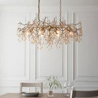Aged gold branch linear chandelier with glass droplets FOE104242