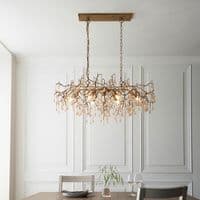 Aged gold branch linear chandelier with glass droplets FOE104242