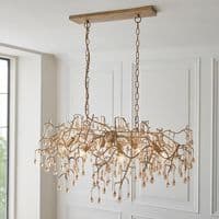 Aged gold branch linear chandelier with glass droplets FOE104242