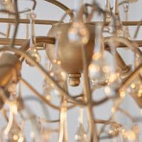 Aged gold branch linear chandelier with glass droplets FOE104242