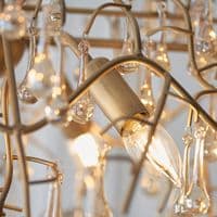 Aged gold branch linear chandelier with glass droplets FOE104242