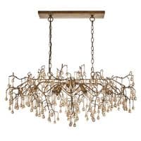 Aged gold branch linear chandelier with glass droplets FOE104242