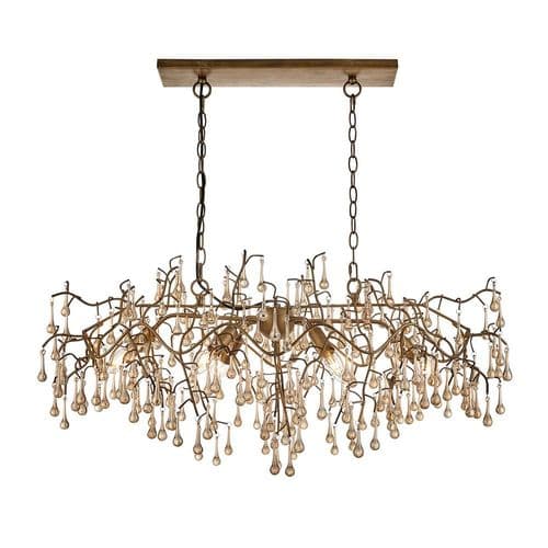 Aged gold branch linear chandelier with glass droplets FOE104242
