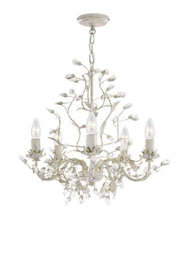 Alamandite 5Lt Pendant - Cream & Gold Metal & Glass Drops
