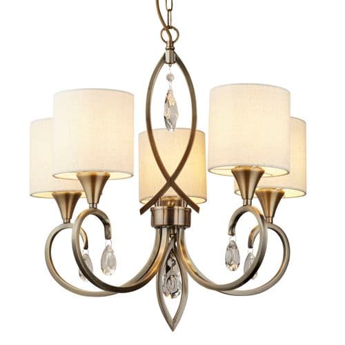 Alberto 5Lt Pendant - Antique Brass, Crystal & Linen Shade