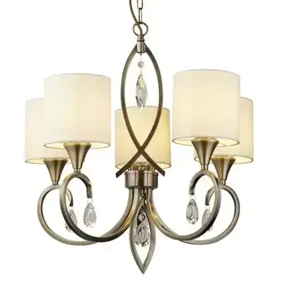Alberto 5Lt Pendant - Antique Brass, Crystal & Linen Shade 1605-5AB