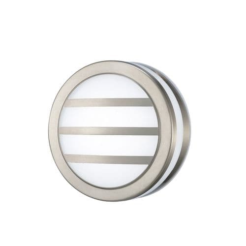 Aldo Round Flush Ceiling/Wall Lamp 2.4W LED IP44 Exterior Louvre Design Stainless Steel/Opal