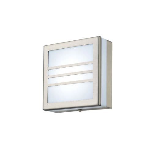 Aldo Square Flush Ceiling/Wall Lamp 2.4W LED IP44 Exterior Louvre Design Stainless Steel/Opal