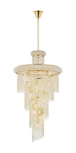 Alexandra 60cm Pendant 2 Layer Spiral 14 Light E14 Gold/Crystal