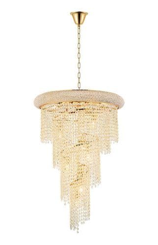 Alexandra 60cm Pendant Spiral 14 Light E14 Gold/Crystal