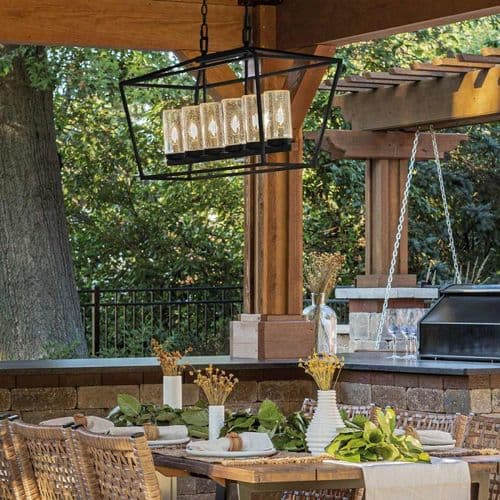 Alford Place 6 Light Black Outdoor Linear Pendant QN-ALFORD-PLACE-6P-MB