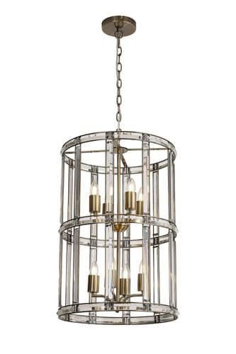 Alice 8 Light Medium Round Lantern Pendant, 8 Light E27 in Polished Nickel/French Gold/Anitique Bras
