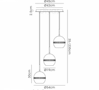 Allan 3 Light Round Multi Drop Pendant E27 Round Graphite with Crystal