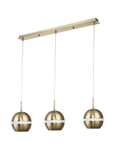 Allan 3 Light Bar Pendant E27 Linear Antique Brass with Crystal