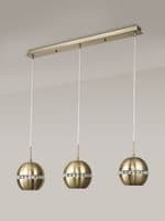 Allan 3 Light Bar Pendant E27 Linear Antique Brass with Crystal