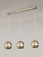 Allan 3 Light Bar Pendant E27 Linear Antique Brass with Crystal