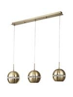 Allan 3 Light Bar Pendant E27 Linear Antique Brass with Crystal