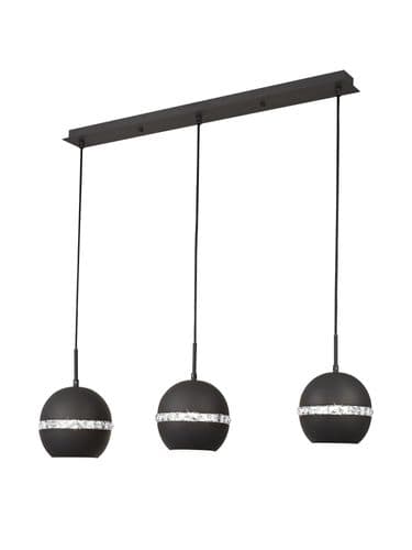 Allan 3 Light Bar Pendant E27 Linear Graphite with Crystal