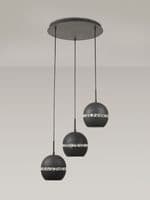 Allan 3 Light Round Multi Drop Pendant E27 Round Graphite with Crystal