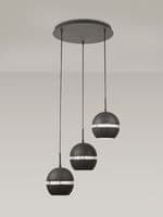 Allan 3 Light Round Multi Drop Pendant E27 Round Graphite with Crystal